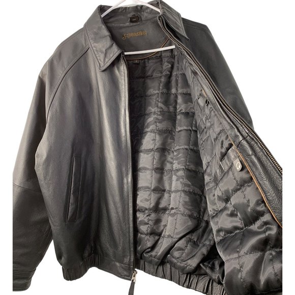 Mens St Johns Bay Black Leather Aviator Jacket Insulated Size Large GUC 6662 - Picture 4 of 13